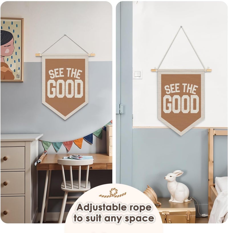 Wheatwin Inspirational See the Good Wall Hanging Pennant Flag Banner, Boho Neutral Motivational Positive Wall Decor for Kids Toddler Nursery Room Bedroom Playroom 15x11 Inch - Image 5